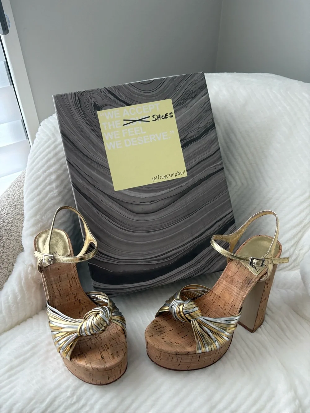 Jeffrey Campbell Metallic Gold and Silver Knot Cork Wedge Sandals - Picture 4 of 4